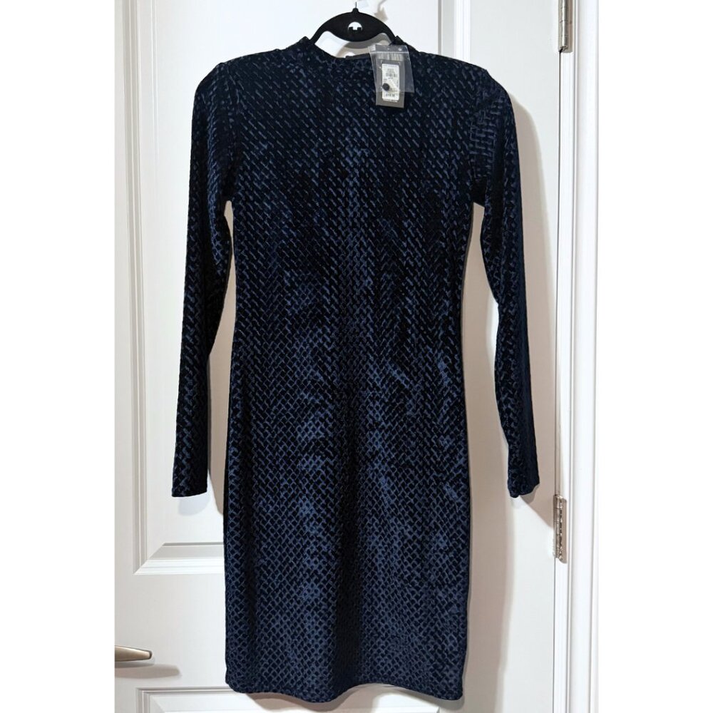 Primark Navy Blue Velvet Long Sleeve Bodycon Dress – Size US 4 | New with Tags